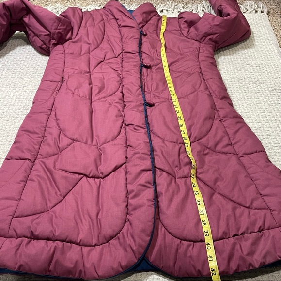 RARE Vtg 70s 80s Quilted Puffer Coat Saxton Hall Mauve/Blue Full Length Medium - Picture 14 of 16